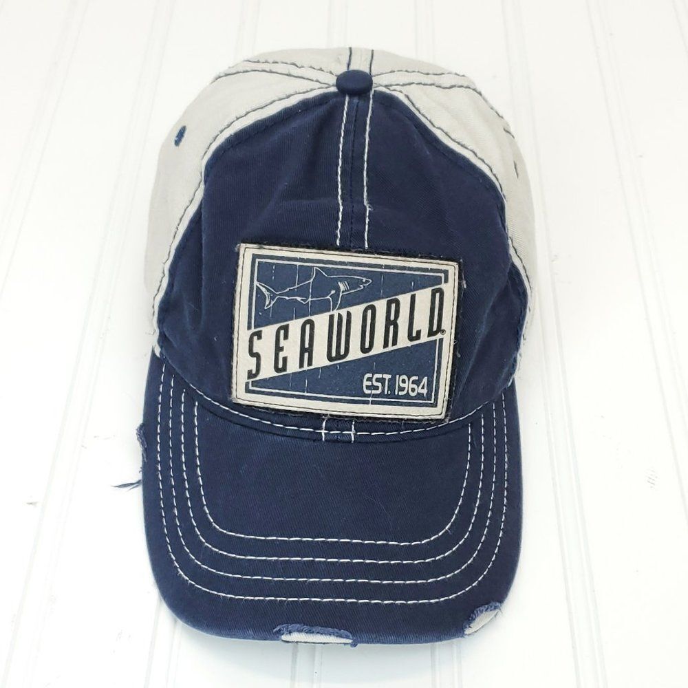 Sea World Cap Unisex Distressed Blue Hat